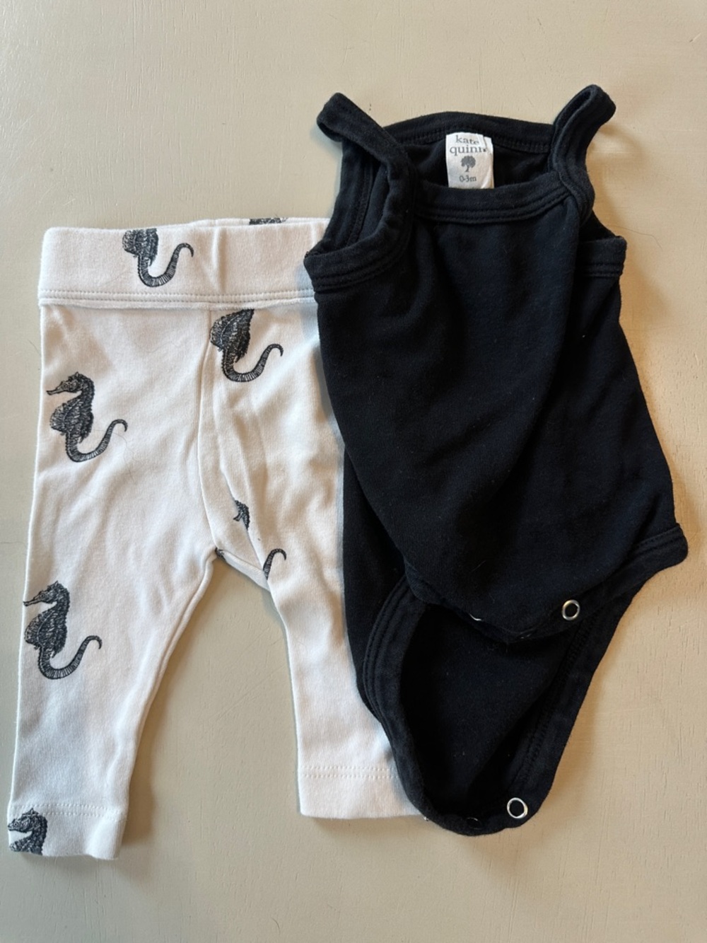 kate quinn Black Tank Bodysuit with White Seahorse Print Leggings